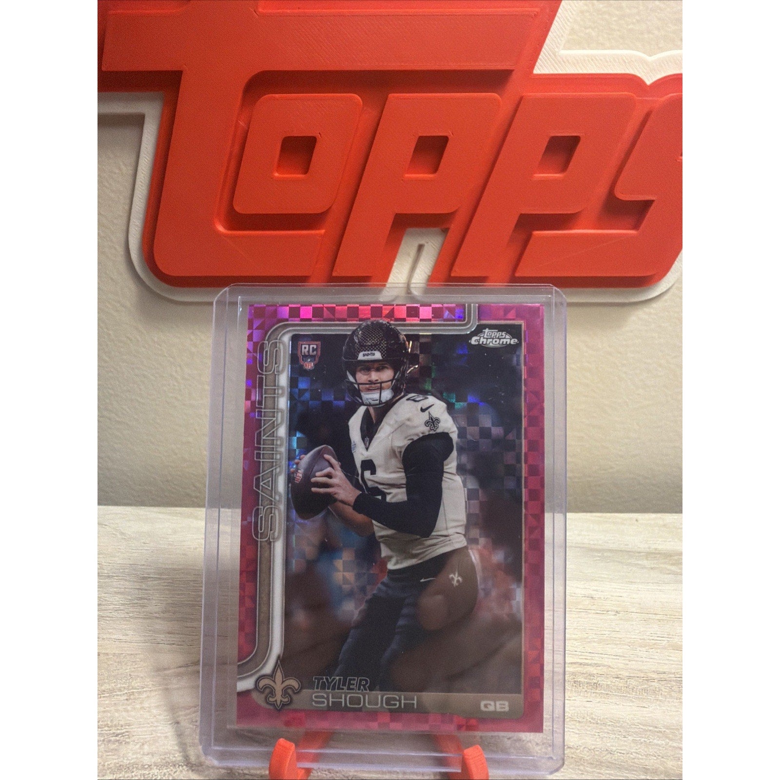 2025 Topps Chrome Tyler Shough Rookie Hot Pink X-Fractor #398 RC Saints Mega Box