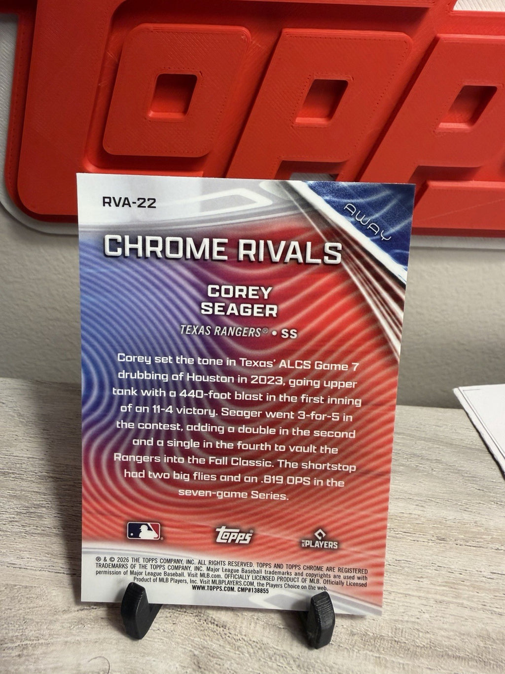 Topps Chrome 2026 Corey Seager Texas Rangers Chrome Rivals Insert RVA-22 Away1