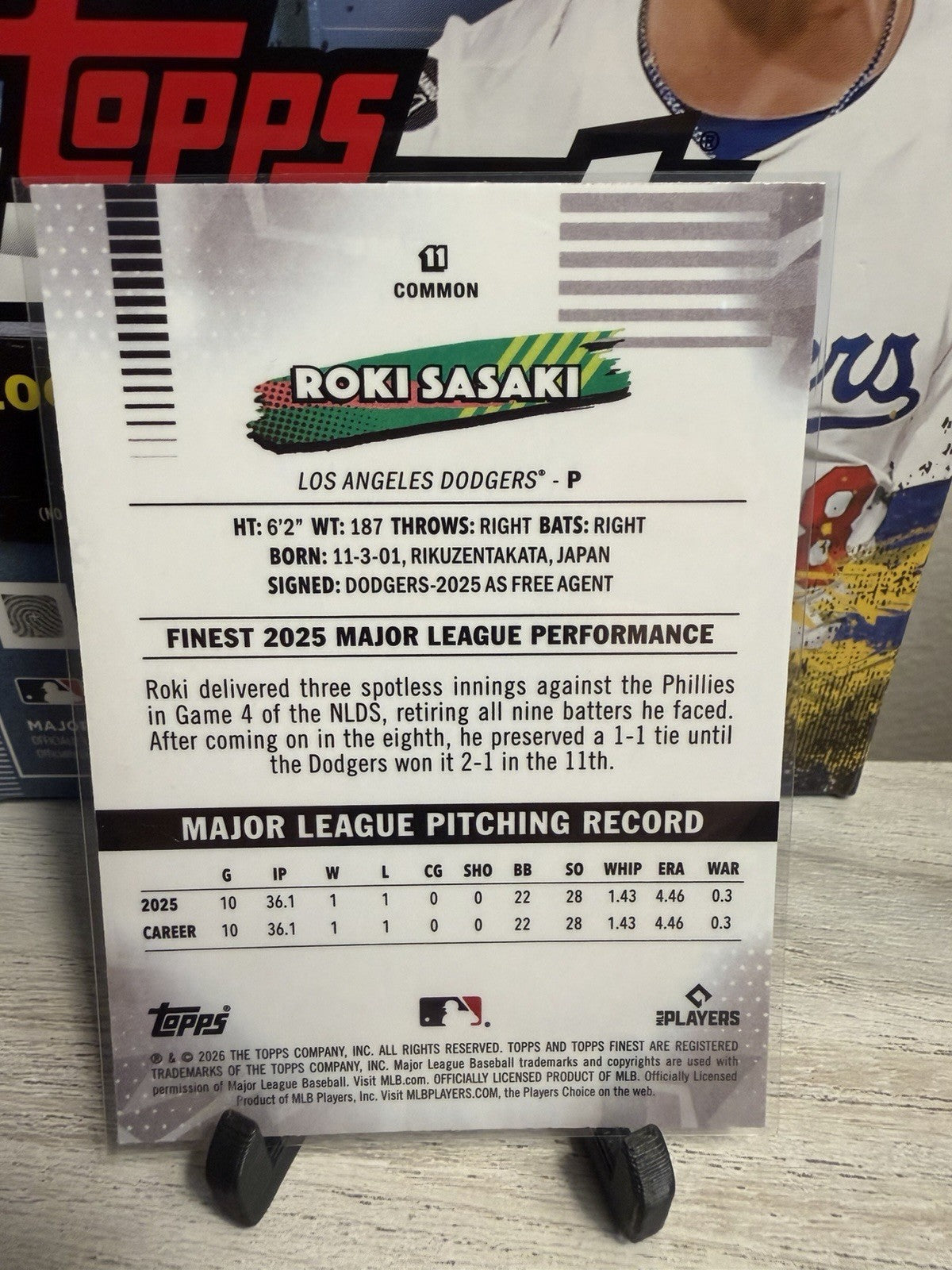 2026 Topps Finest Roki Sasaki Los Angeles Dodgers Common #111