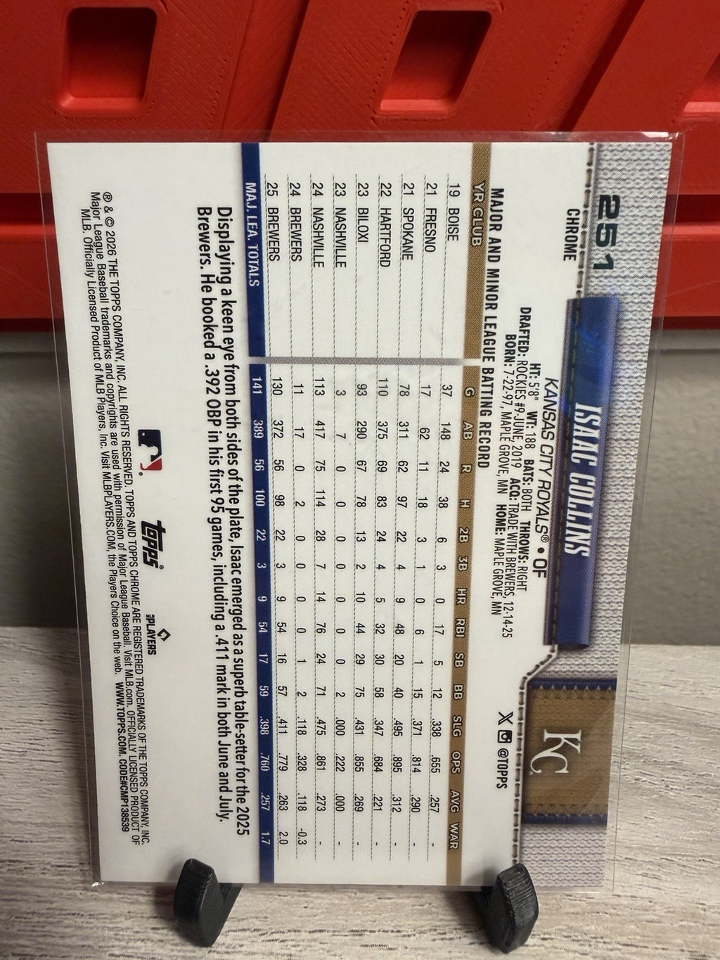 Topps Chrome 2026 Isaac Collins Chrome #251 Kansas City Royals1