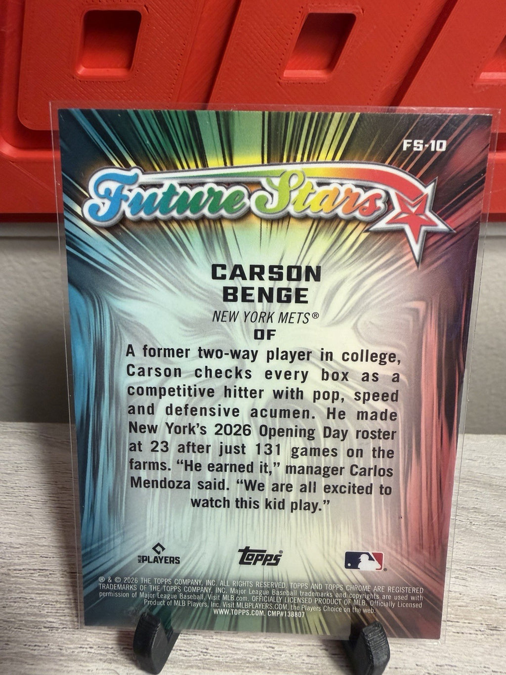 Topps 2026 Topps Chrome MLB Baseball Carson Benge Mets Future Stars #FS-10 RC1