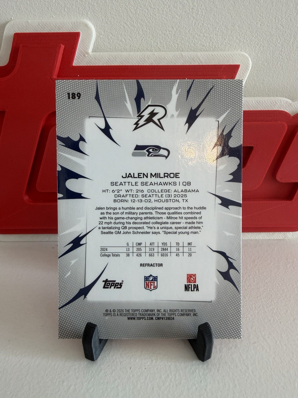 2025 Topps Resurgence Football Jalen Milroe RC #189 Refractor Seahawks QB1