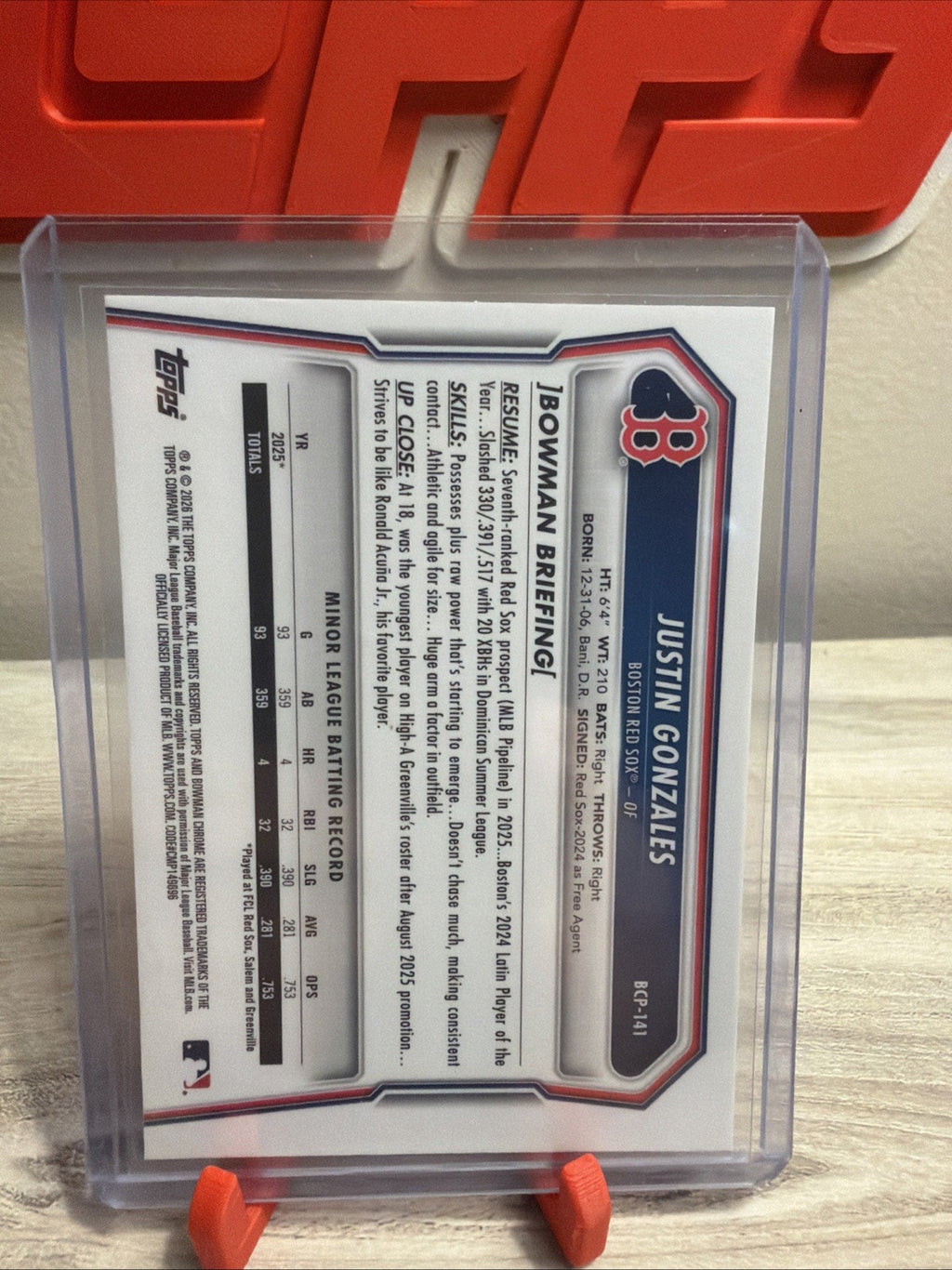 2026 Bowman Chrome Justin Gonzales 1st Bowman Mojo Refractor Red Sox Rookie1