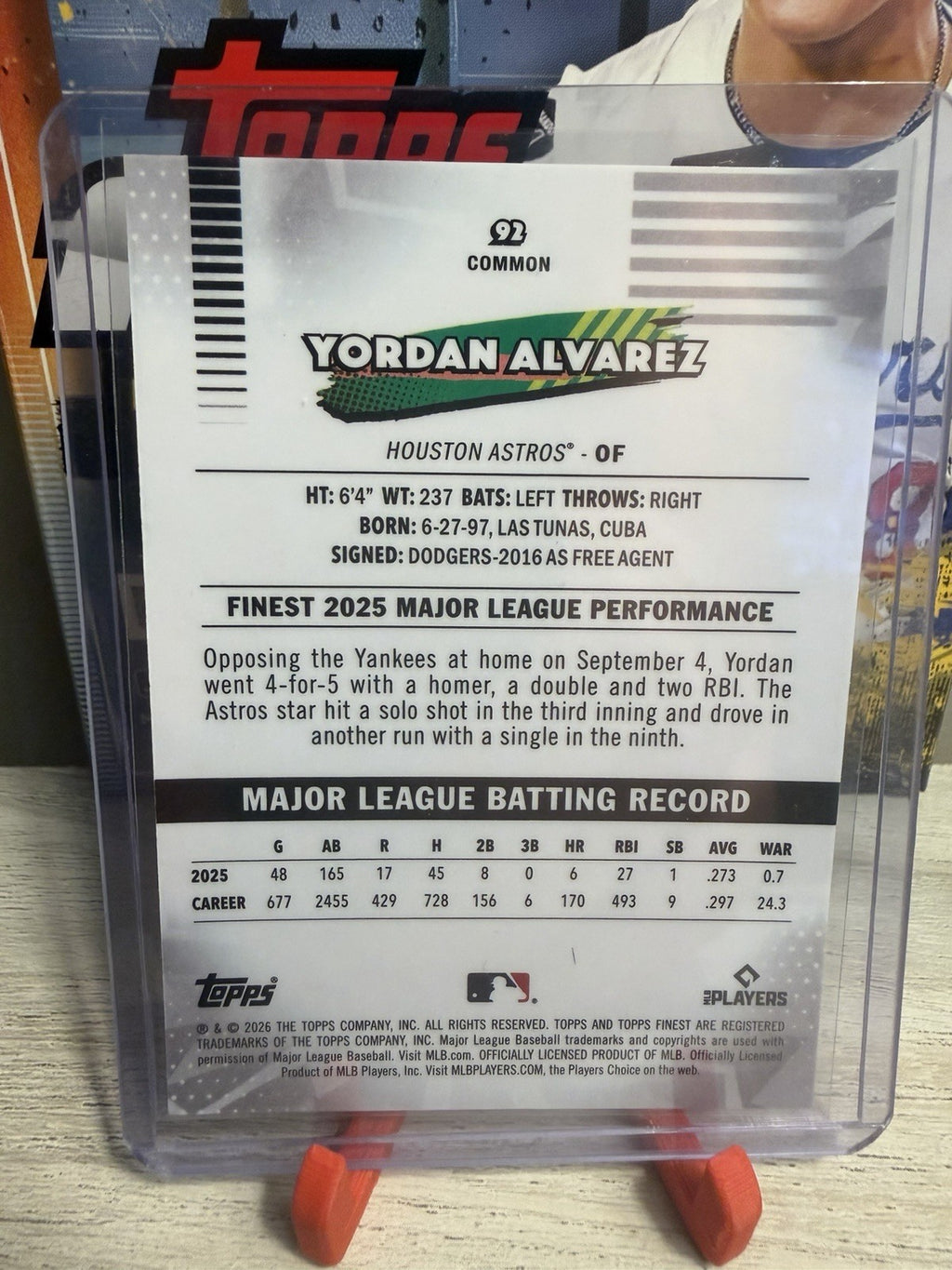 Yodan Alvarez 2026 Topps Finest MLB Mini Diamonds Common #92 Astros1