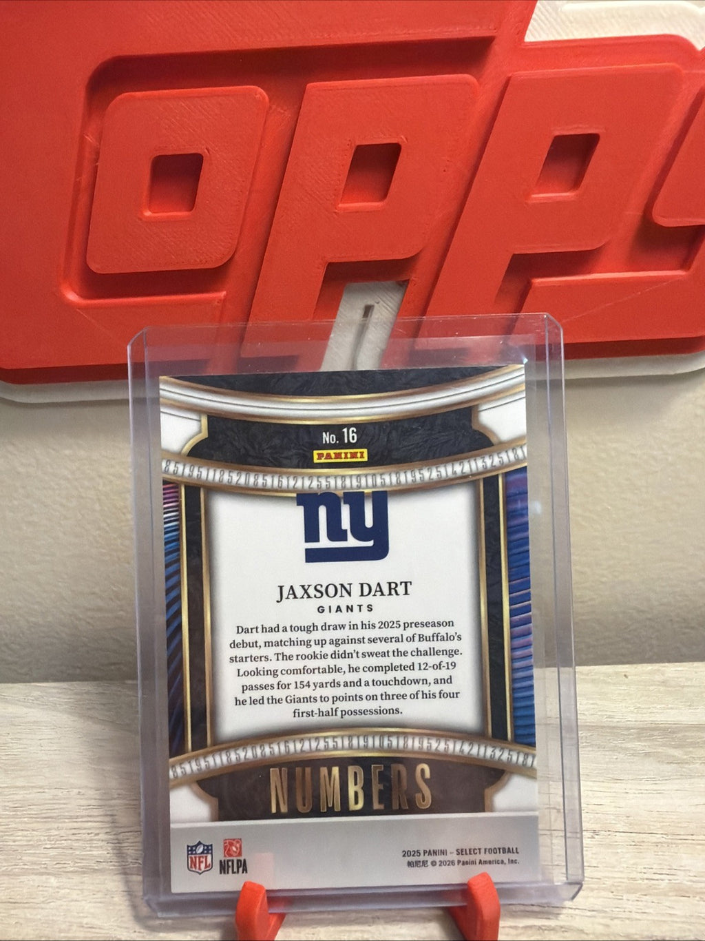 Panini Select Numbers Rookie Jaxson Dart Giants #16 2025 NFL Football Card1