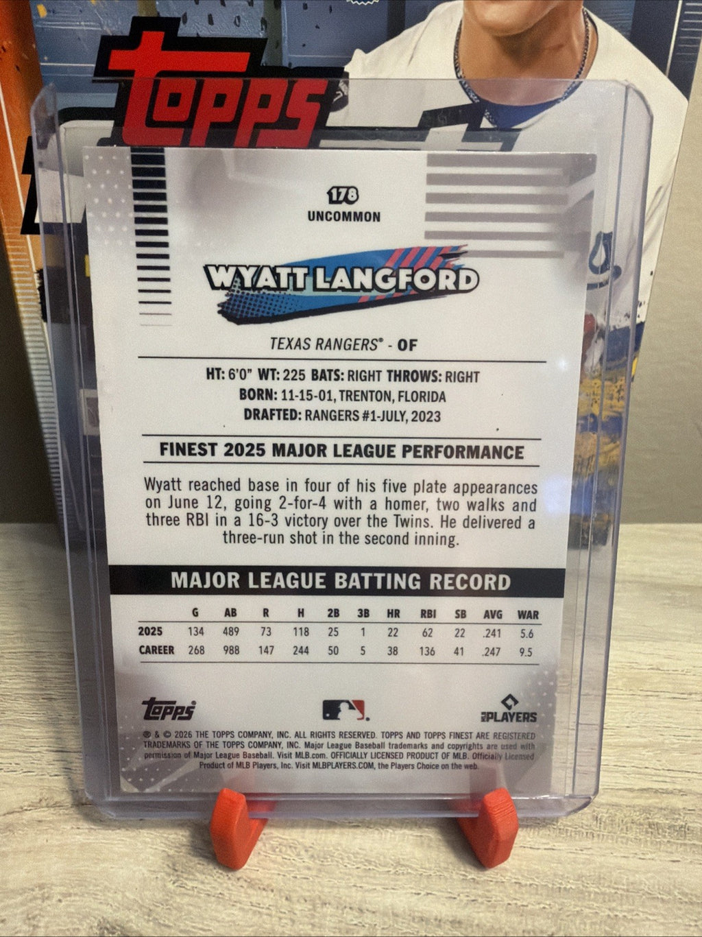 2026 Topps Finest Wyatt Langford Uncommon Mini Diamond #178 Rangers1