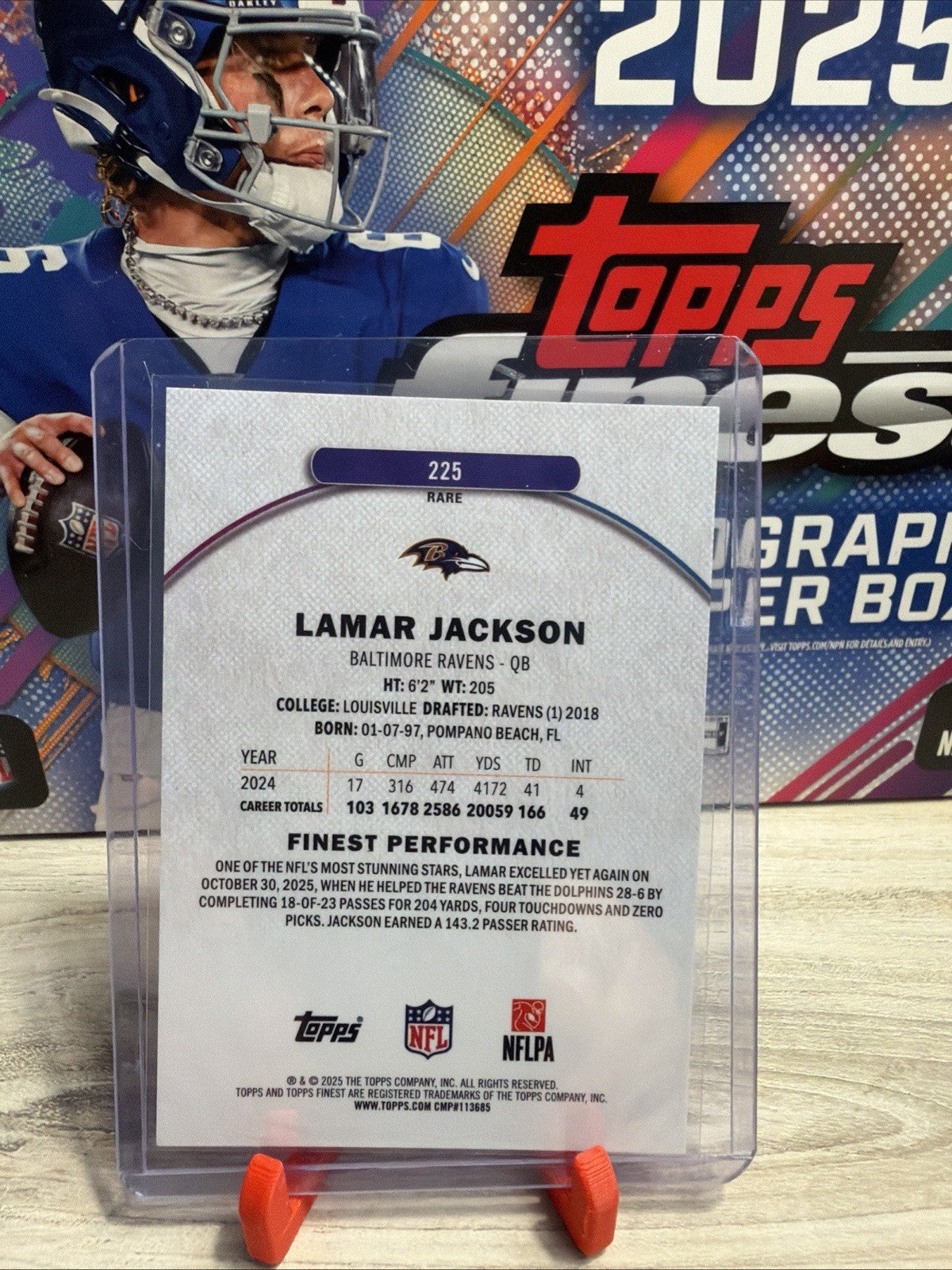 2025 Topps Finest Lamar Jackson Rare X-Fractor #225 Baltimore Ravens1
