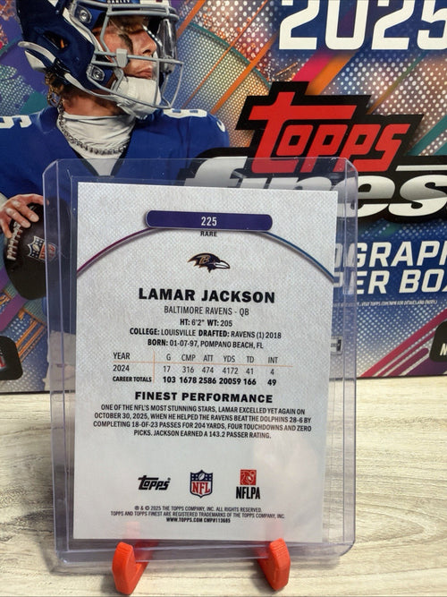 2025 Topps Finest Lamar Jackson Rare X-Fractor #225 Baltimore Ravens1