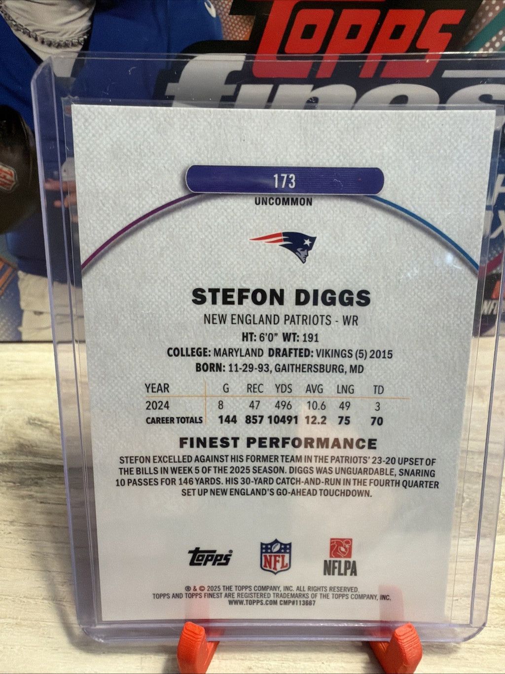 Stefon Diggs 2025 Topps Finest Uncommon Green Refractor Patriots /351