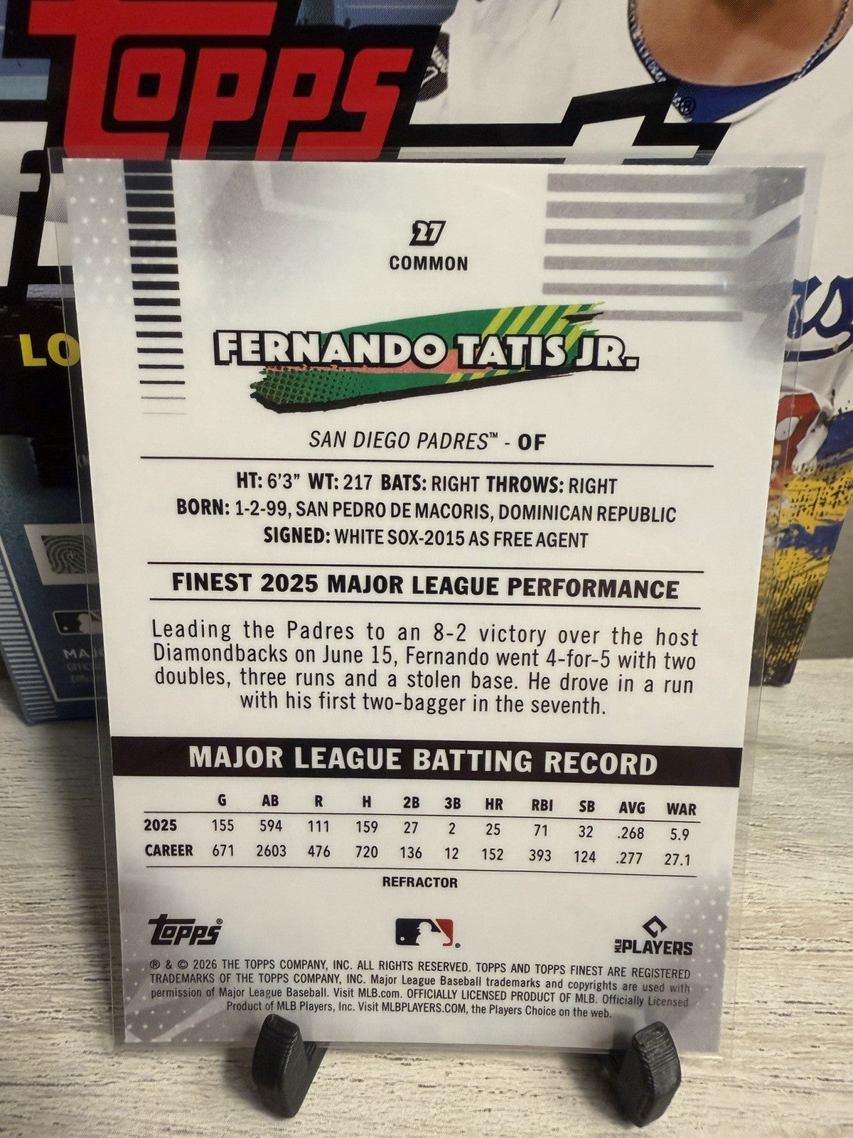 2026 Topps Finest FERNANDO TATIS JR. Common Refractor #27 SAN DIEGO PADRES1