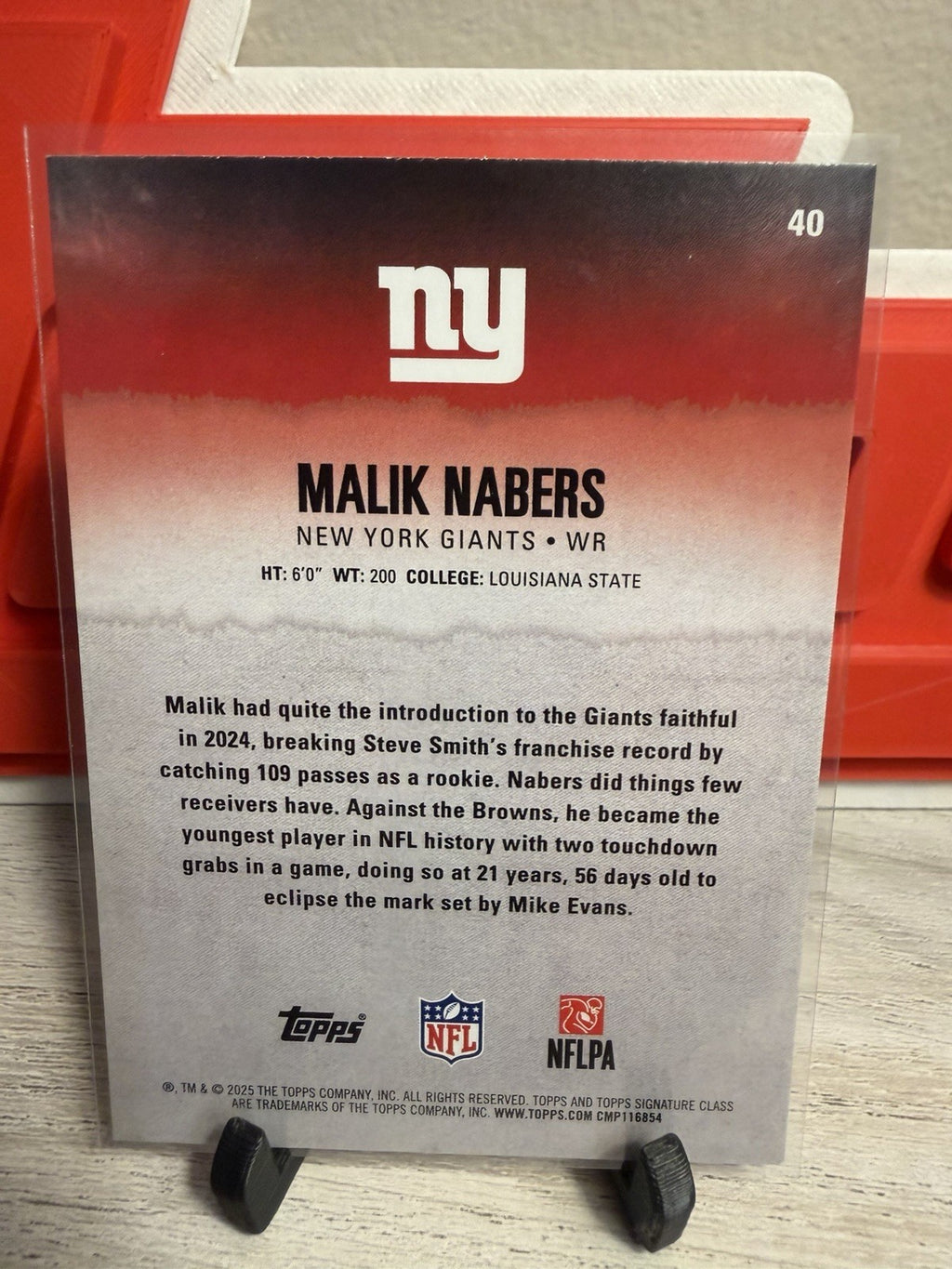 Topps Signature Class NFL 2025 Malik Nabers New York Giants Round Pick 6 #40 RC1