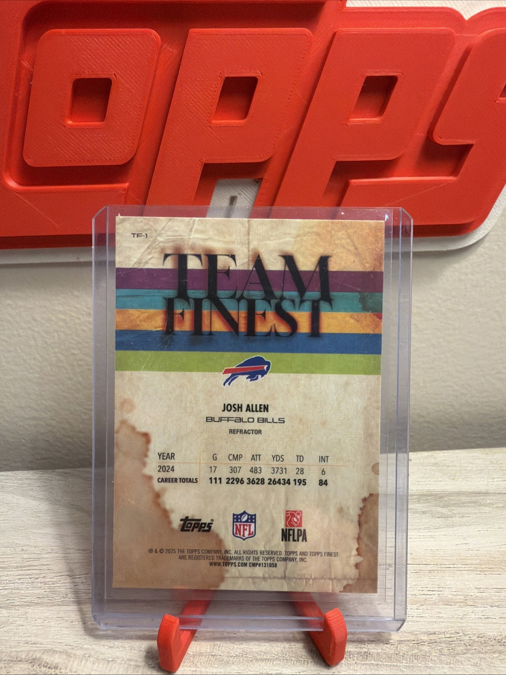 Josh Allen 2025 Topps Finest Team Finest #TF1 Refractor BILLS1