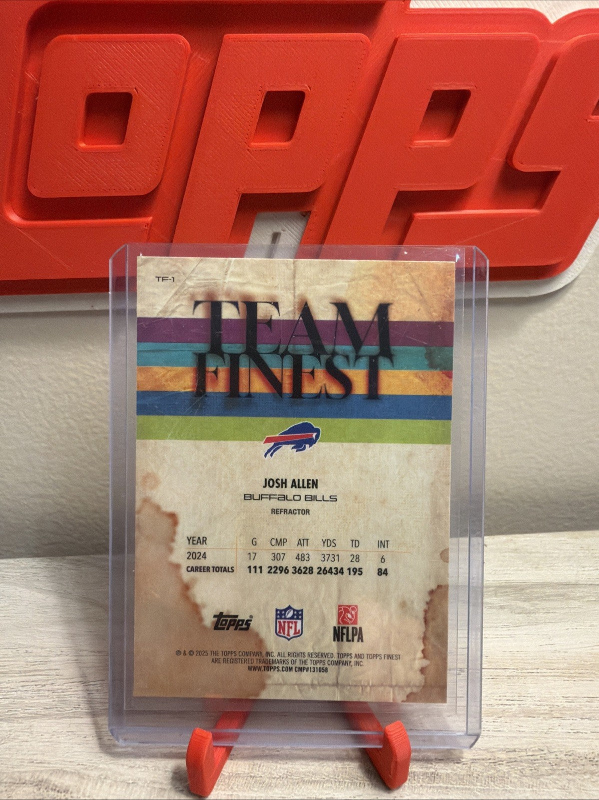 Josh Allen 2025 Topps Finest Team Finest #TF1 Refractor BILLS1