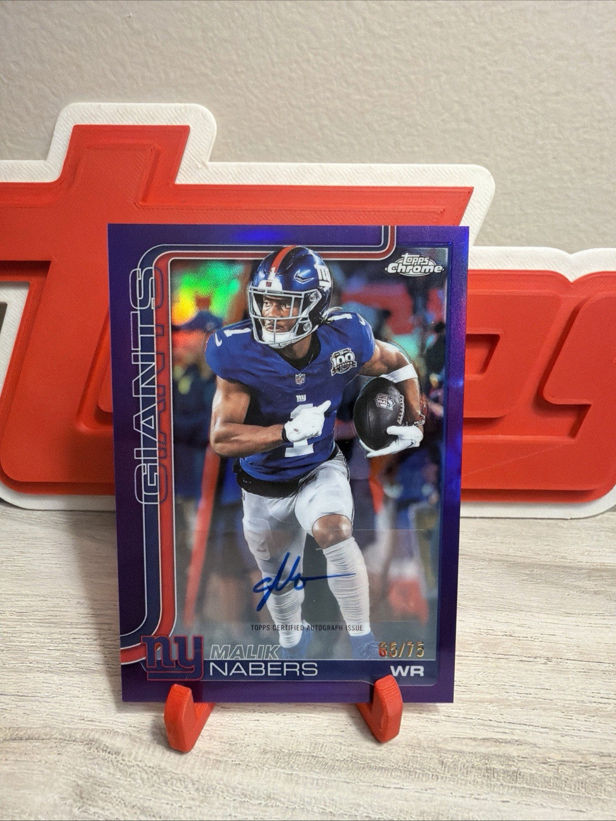 2025 Topps Chrome Autographs Malik Nabers True Purple Refractor /750