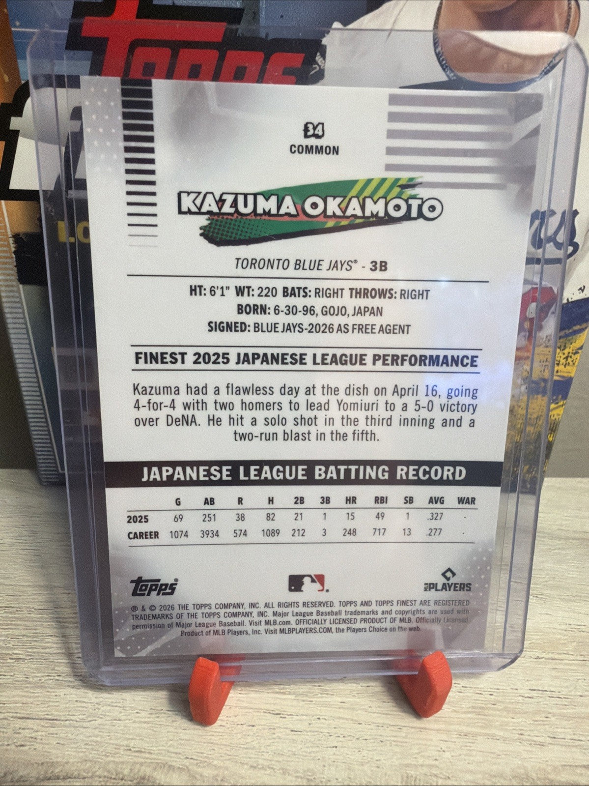 2026 Topps Finest Kazuma Okamoto RC Mini Diamonds Blue Jays 1
