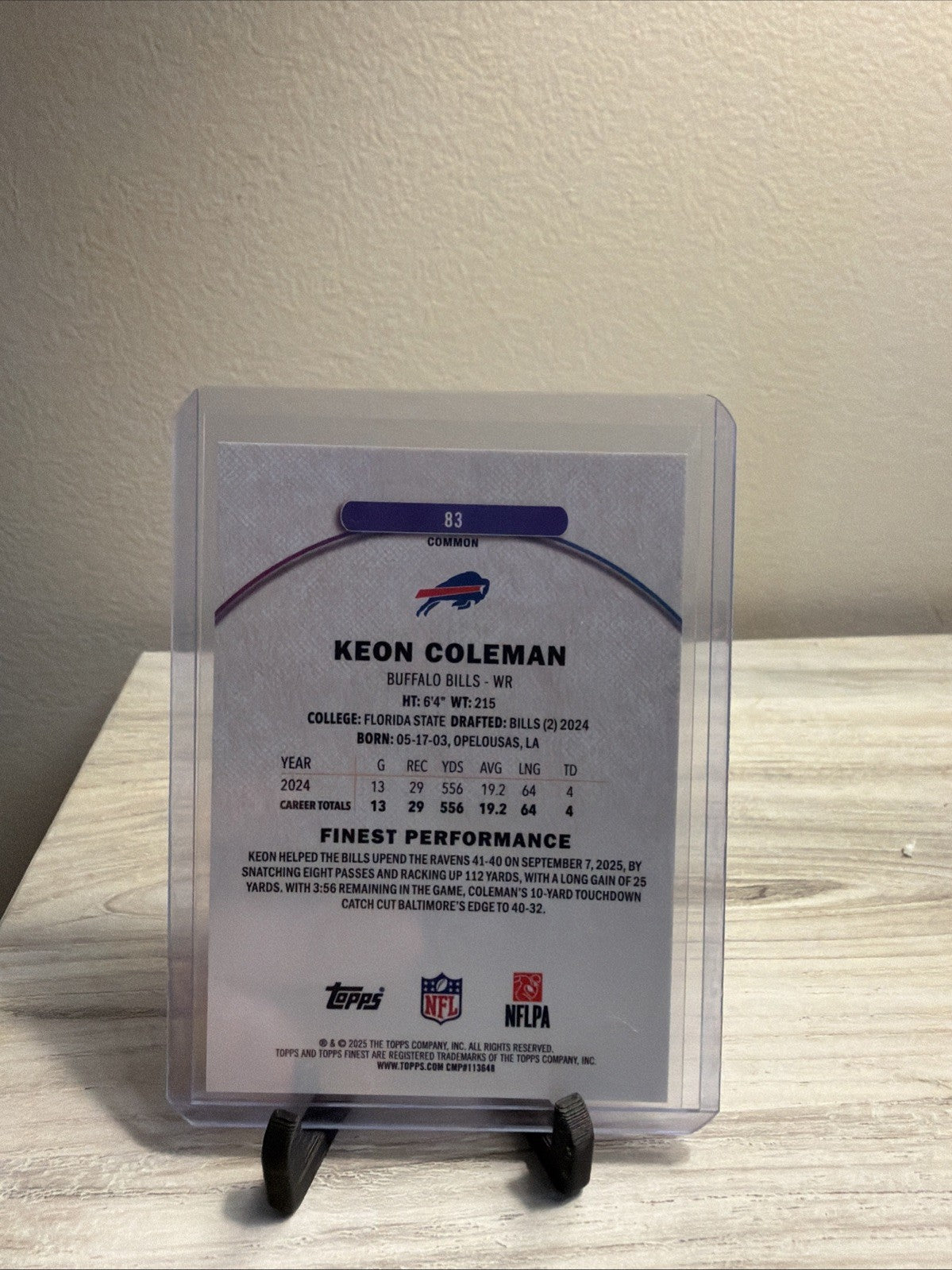 KEON COLEMAN 2025 TOPPS FINEST PURPLE #83 BILLS /2501