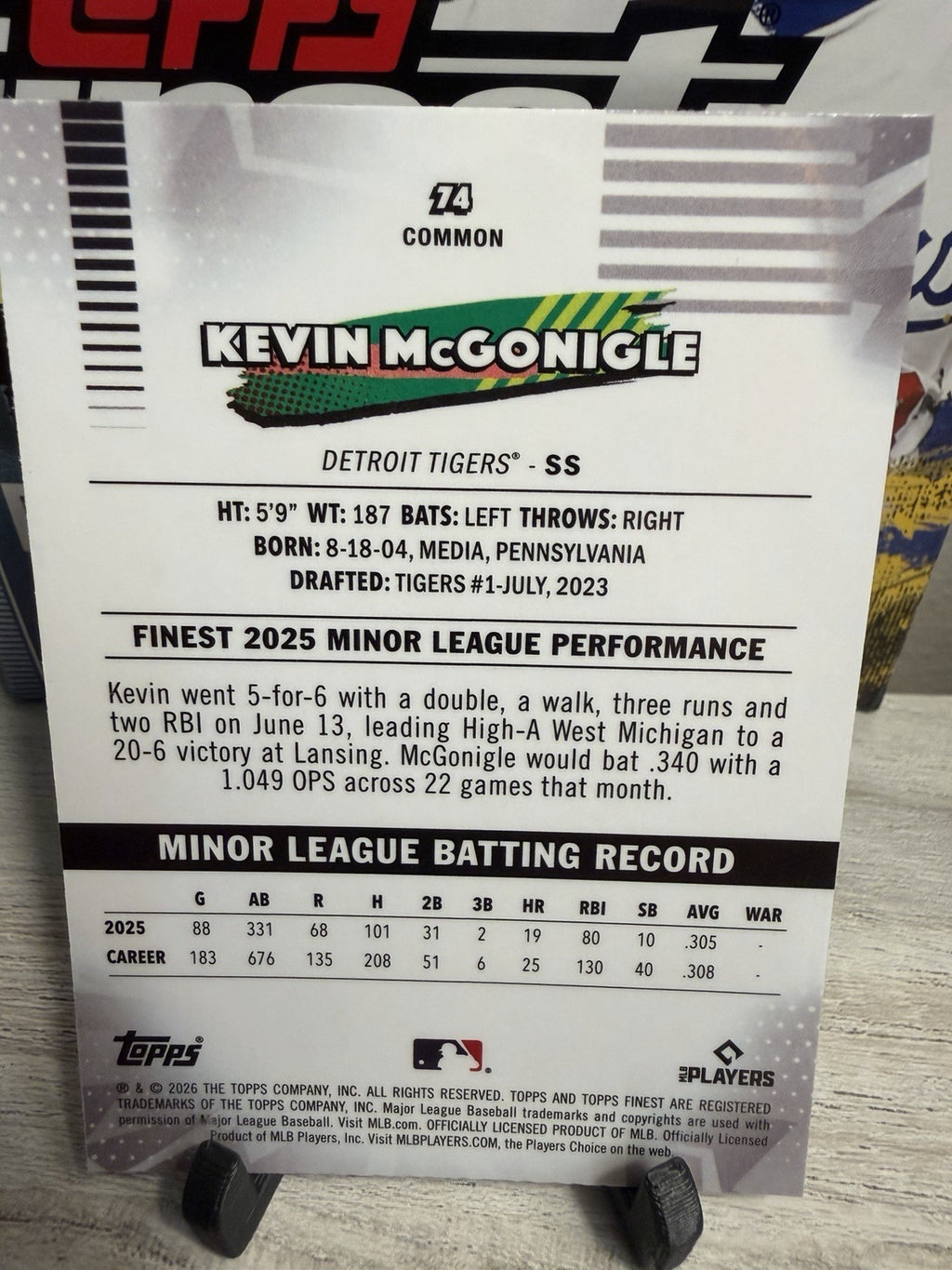 2026 Topps Finest - Common Kevin McGonigle RC #74 Detroit Tigers Rookie1