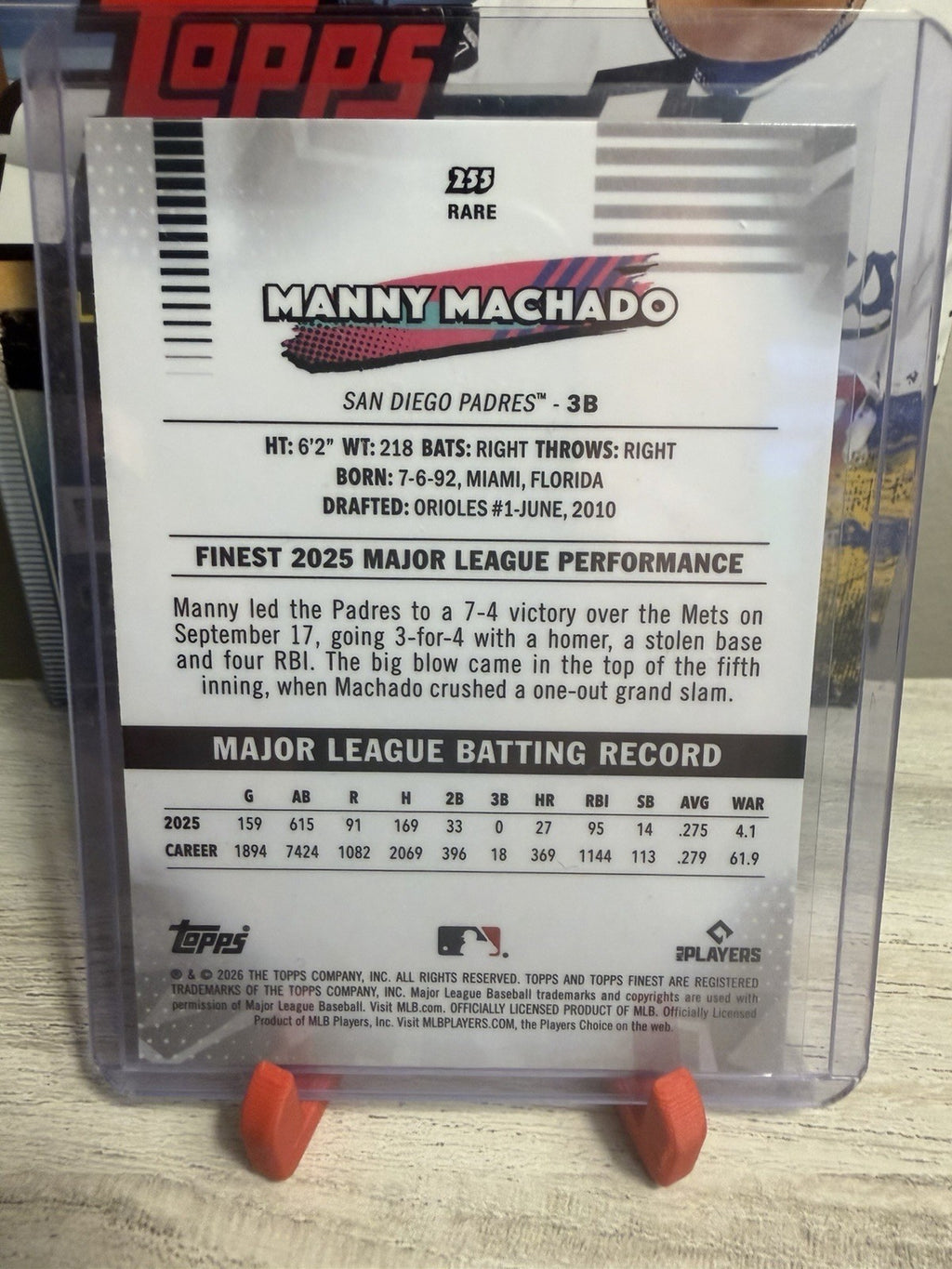 2026 Topps Finest Manny Machado  #255 Rare Purple Mini Diamond /751
