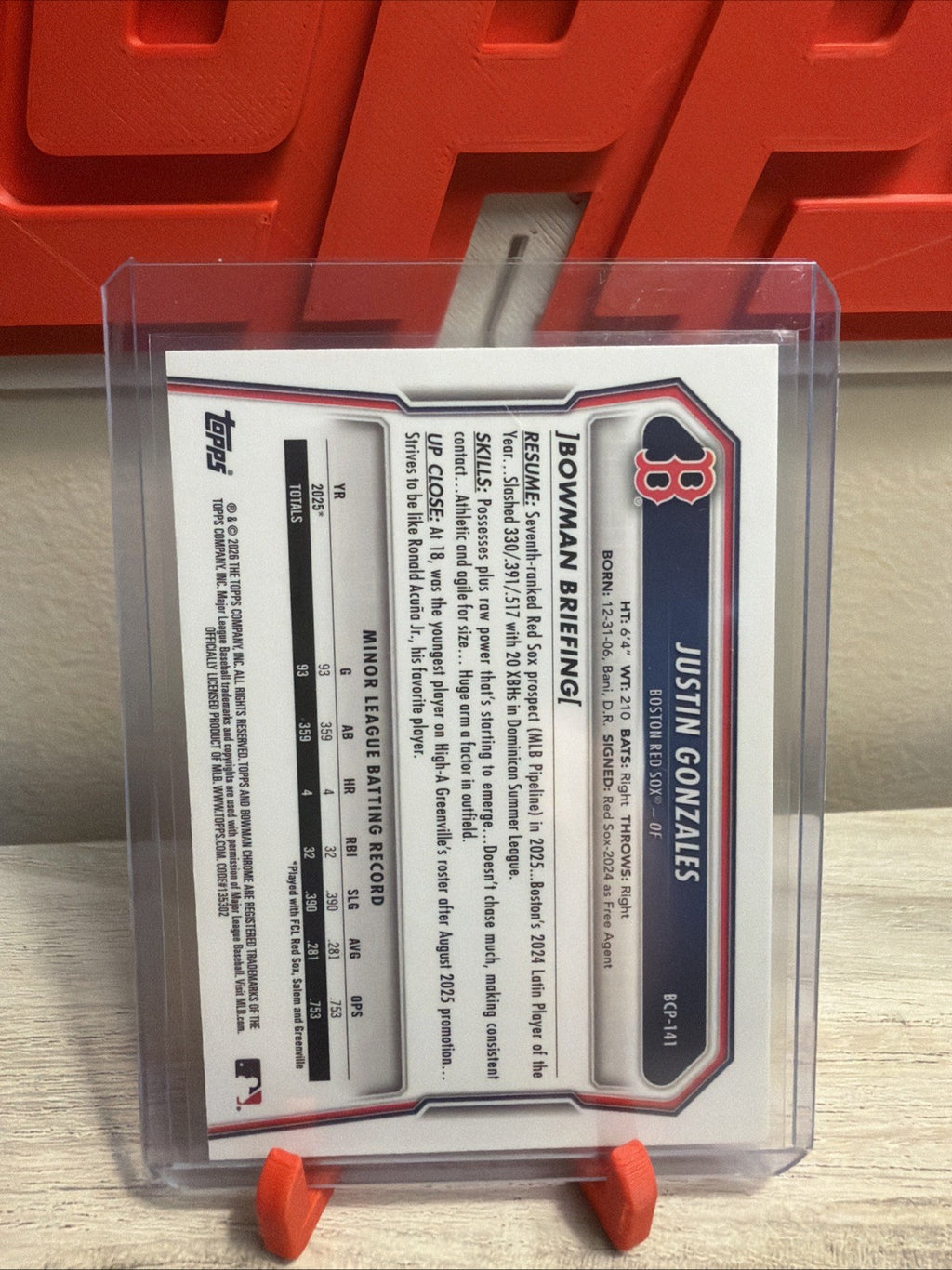 2026 Bowman Chrome 1st Bowman Justin Gonzales Lazer Refractor #BCP-141 Red Sox 1