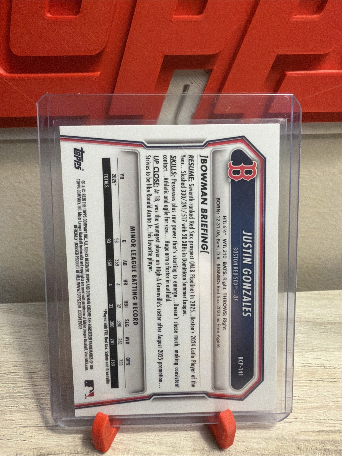 2026 Bowman Chrome 1st Bowman Justin Gonzales Lazer Refractor #BCP-141 Red Sox 1