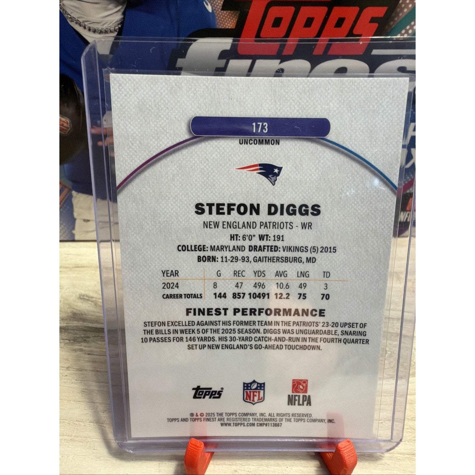 Stefon Diggs 2025 Topps Finest Uncommon Green Refractor Patriots /35