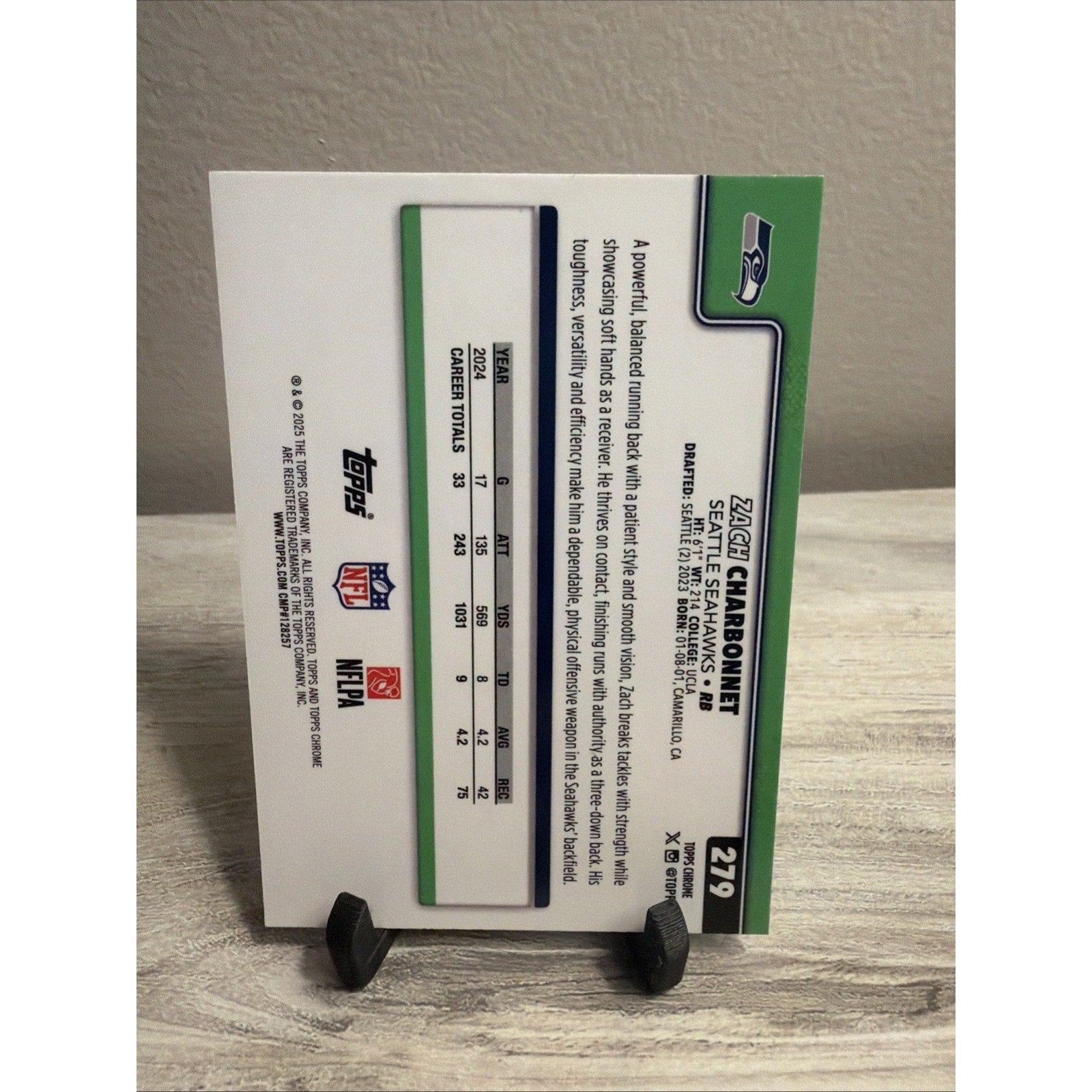 2025 Topps Chrome #279 Zach Charbonnet Teal /199 Seahawks🔥