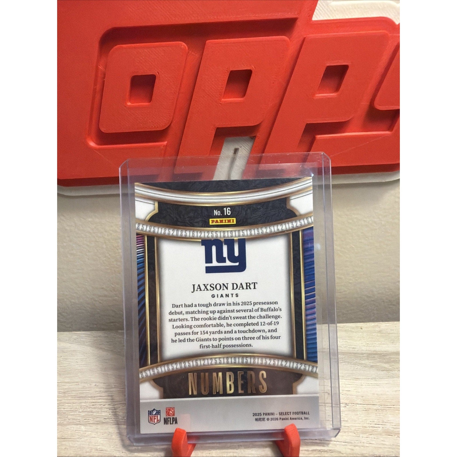 Panini Select Numbers Rookie Jaxson Dart Giants #16 2025 NFL Football Card