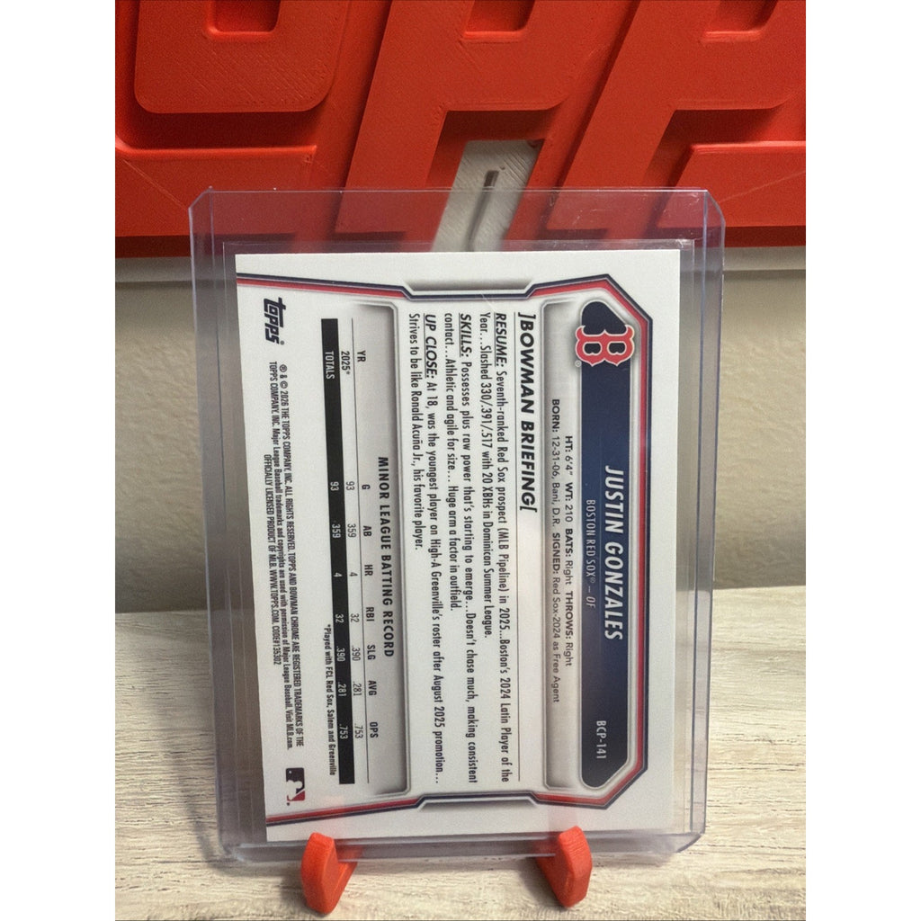 2026 Bowman Chrome 1st Bowman Justin Gonzales Lazer Refractor #BCP-141 Red Sox