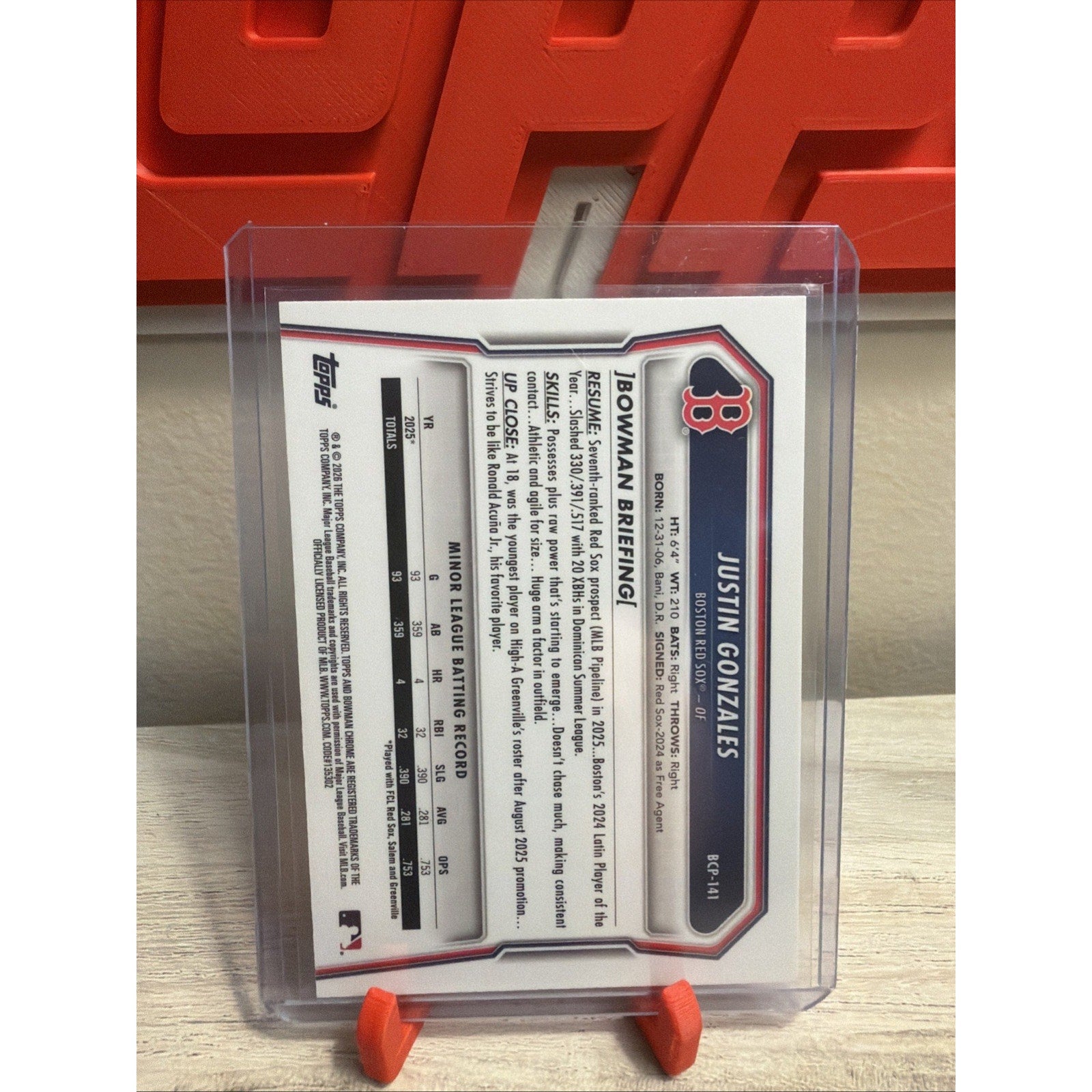 2026 Bowman Chrome 1st Bowman Justin Gonzales Lazer Refractor #BCP-141 Red Sox
