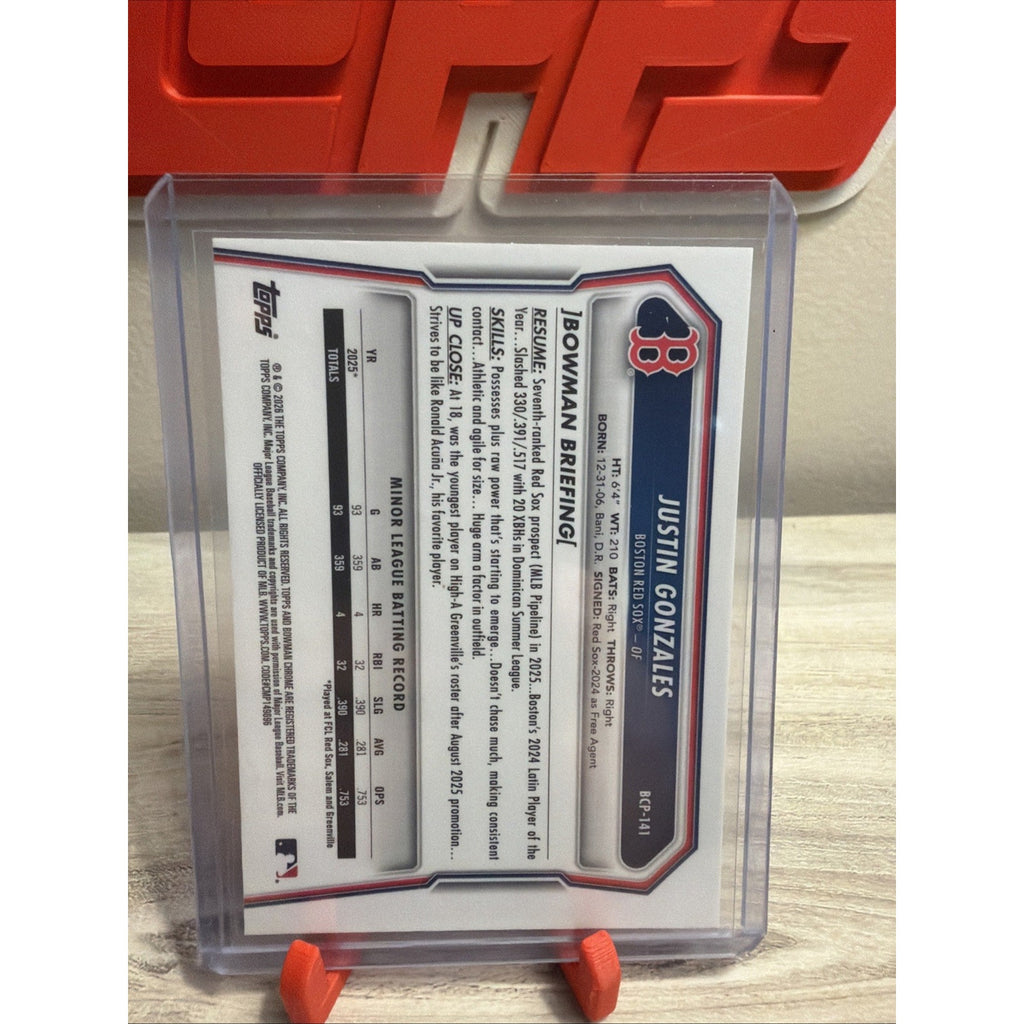 2026 Bowman Chrome Justin Gonzales 1st Bowman Mojo Refractor Red Sox Rookie
