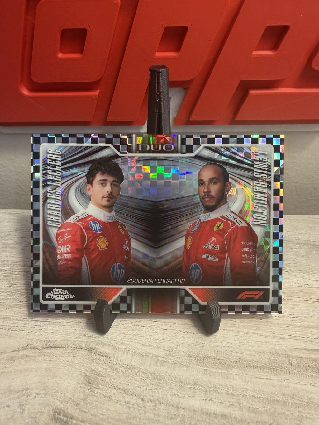 2026 Topps Chrome F1 Leclerc Hamilton Duo #171 Checker Refractor front